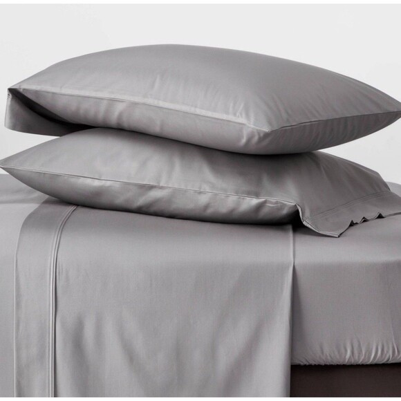 Queen 6pc 800 Thread Count Solid Sheet Set Light Gray - Threshold NEW - Picture 2 of 6